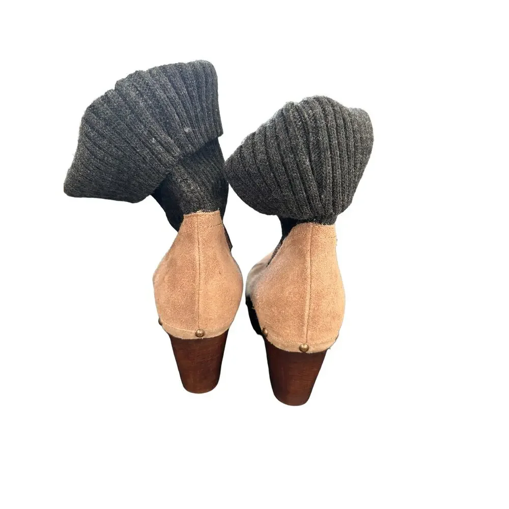 Anthropologie Penelope‎ Chilvers Beige Suede Studded Sweater Clog Boots Size 7